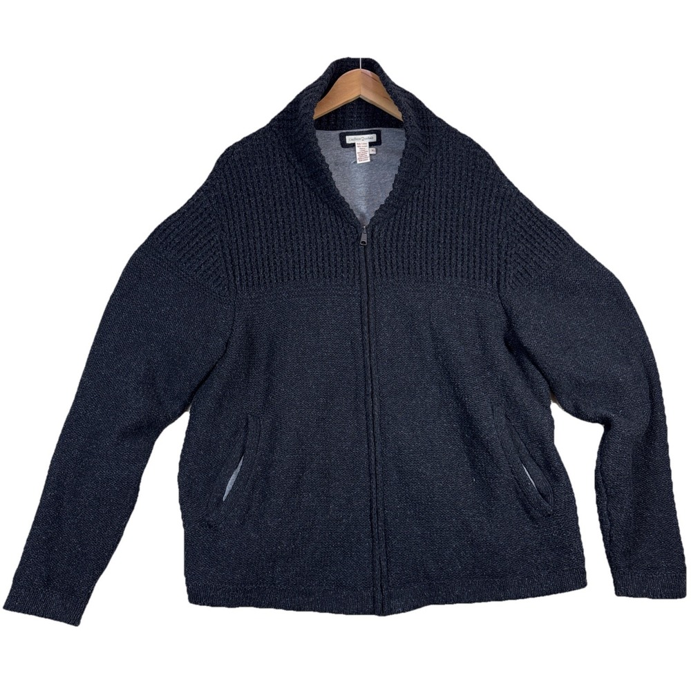 CARBON 2 COBALT CABLE KNIT FULL‎ ZIP CARDIGAN SWEATER DARK GRAYMENS XL